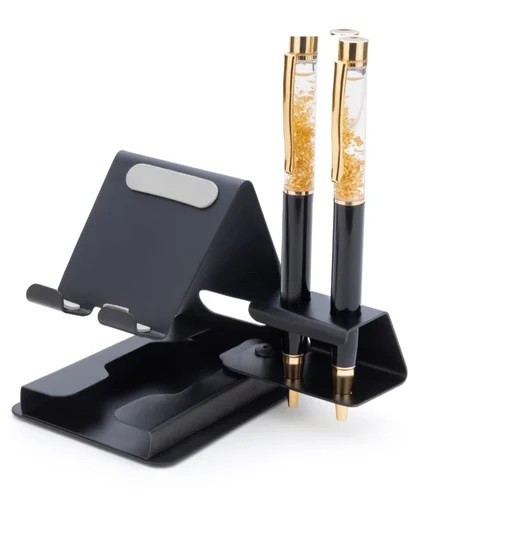 Black Metal mobile stand with pen holder & Visiting Card Holder